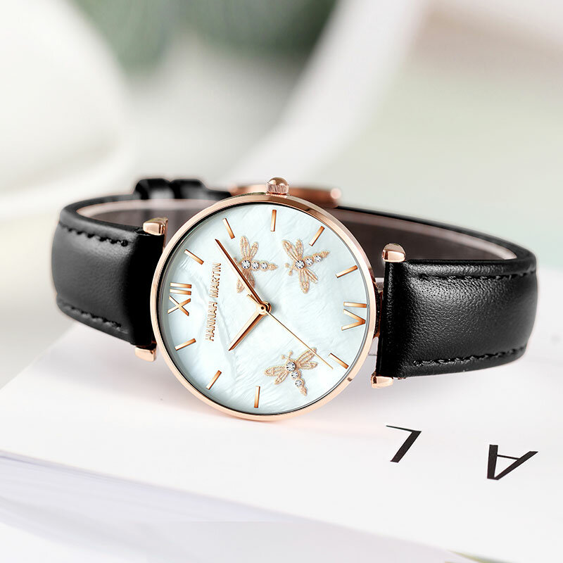 2021 nowy projekt japonia Akoya masa perłowa ważka panie luksusowe diamenty muszelki zegarki ze stali nierdzewnej dla kobiet Drop Shipping