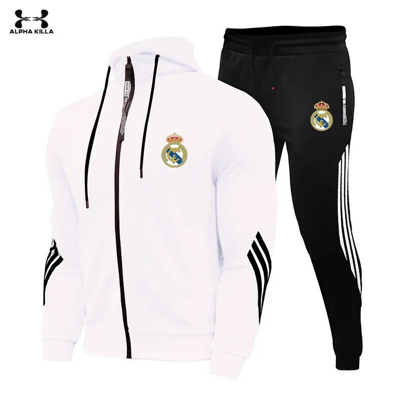 Conjunto esportivo casual masculino, capuz com zíper e calças esportivas, conjunto de 2 peças, moda quente, 2024