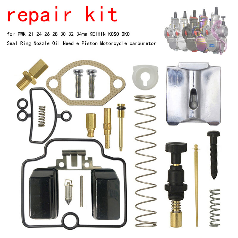 1 Set kit di ricostruzione riparazione carburatore moto per PWK 21 24 26 28 30 32 34mm KEIHIN KOSO OKO anello di tenuta ugello pistone ago olio