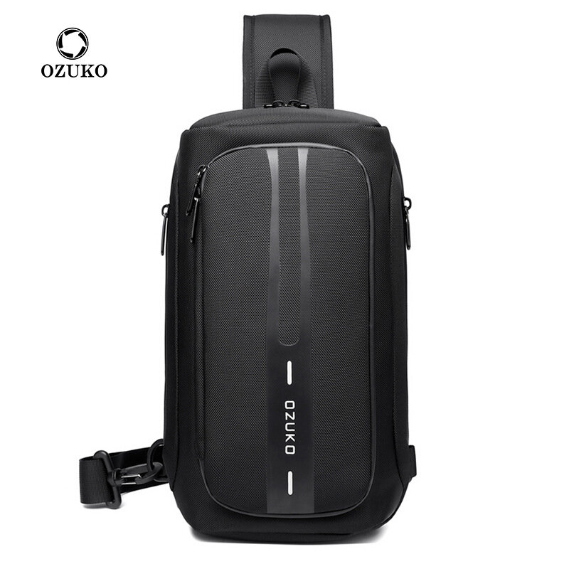 OZUKO-Bolso de pecho antirrobo para hombre, impermeable con carga USB bandolera, para exteriores