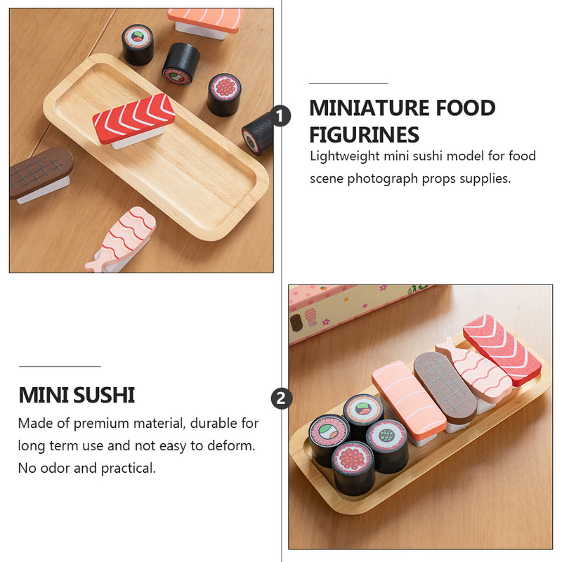Mini modelo sushi madeira, miniatura alimentos figurinhas, brinquedo simulação para cozinha
