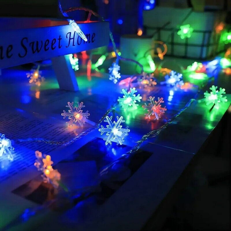 Luces LED de copos de nieve de Navidad, guirnalda de luces impermeables, decoración de jardín y hogar, 10M, 80LED