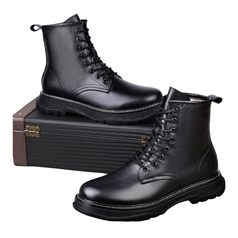 Мужские Ботильоны; Уличная обувь; Зимняя теплая официальная мужская обувь, увеличивающая рост, с стелькой 6 см; Размера плюс 37-46