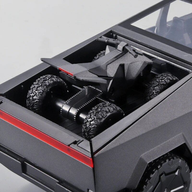 Modelo de caminhonete prateado com som e luz para crianças, Cybertruck, Diecast Metal Toy Cars, idade 3 anos, 1:24