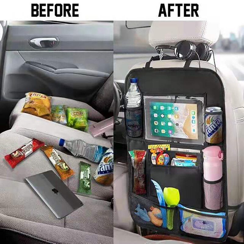 Organizador de asiento trasero de coche con soporte para tableta con pantalla táctil, Protector de bolsillo de almacenamiento automático para viajes
