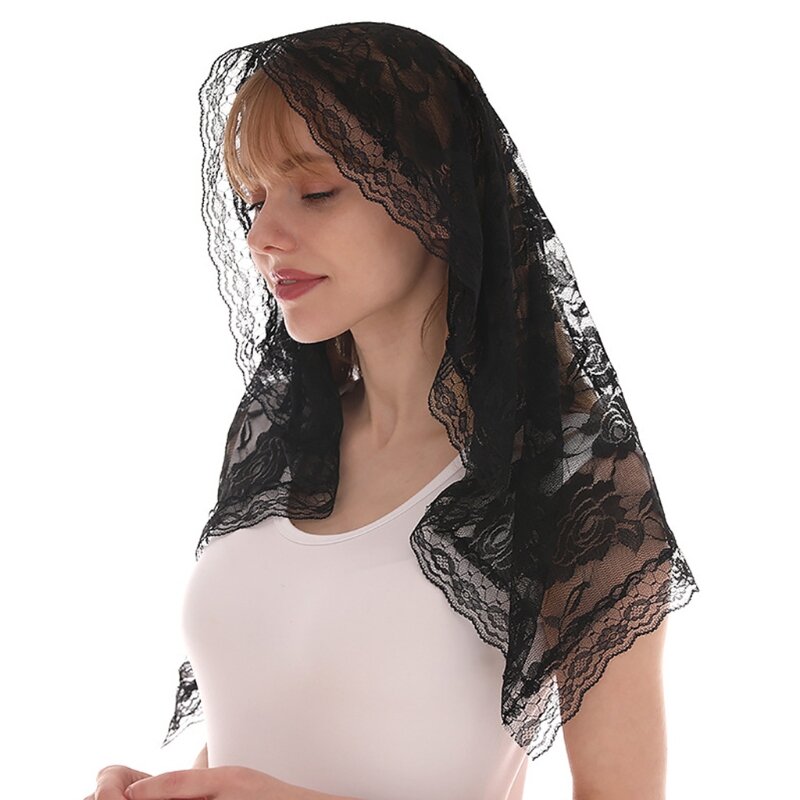 Laço mantilla igreja católica capela véu para lenço de cobertura de cabeça para noivas