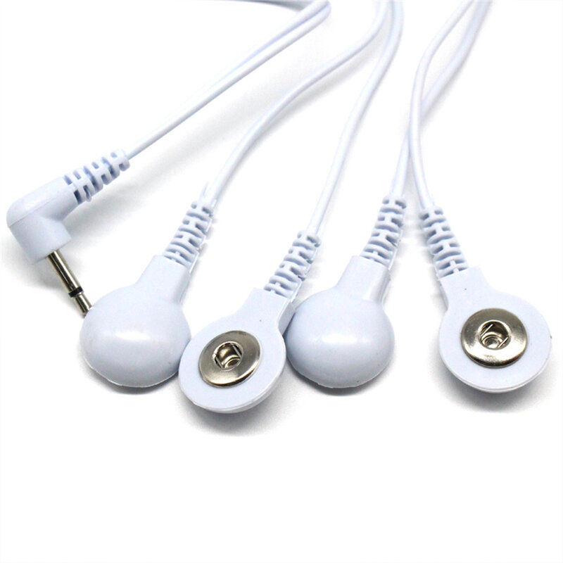 2/4 tombol elektroda kabel timbal kawat konektor untuk TENS/EMS mesin terapi elektronik pijat Stimulator otot saraf