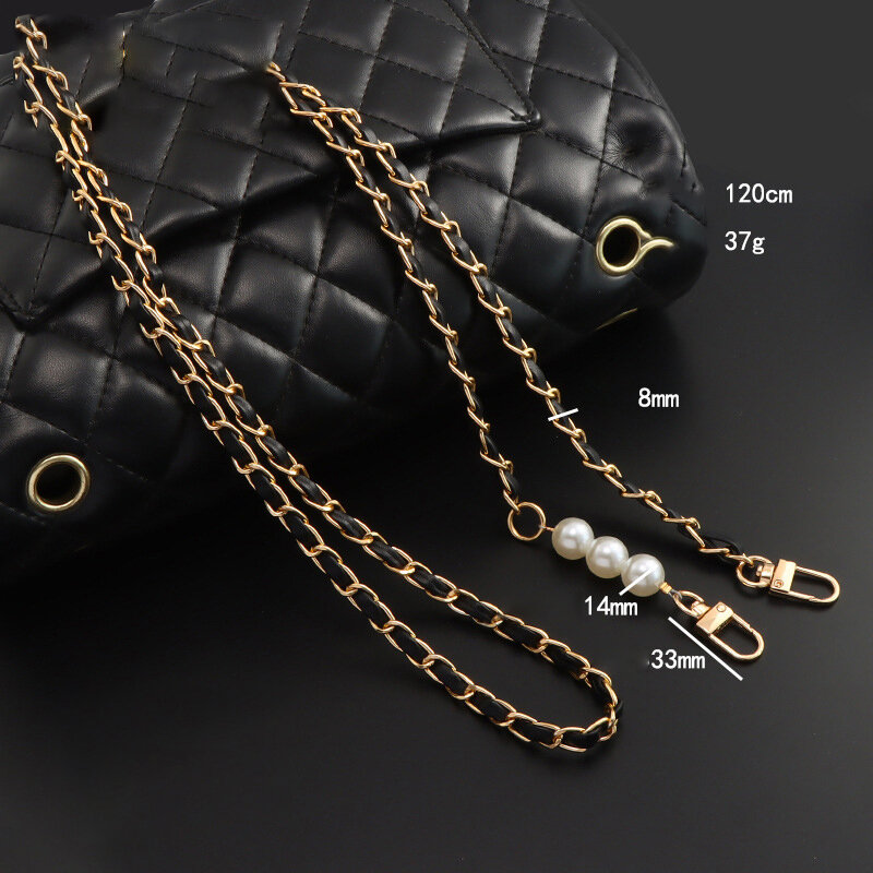 1PC 120cm Long Aluminum Mobile Phone Chain PU Leather Pearl Bag Strap Crossbody Shoulder Bag Strap Replacement Handbags Access