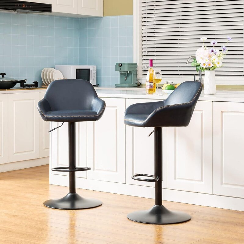 Century-Ensemble de 2 chaises de bar vintage en cuir, réglable, avec dossier et repose-pieds, comptoir de cuisine moderne, pour pub