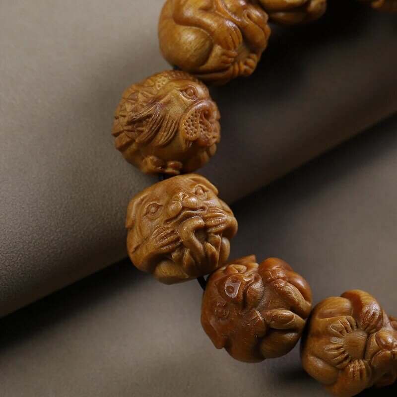UMQ-pulsera de cuentas de madera de sándalo Natural tallada de doble cara, joyería de cuentas Wenwan para hombres y mujeres
