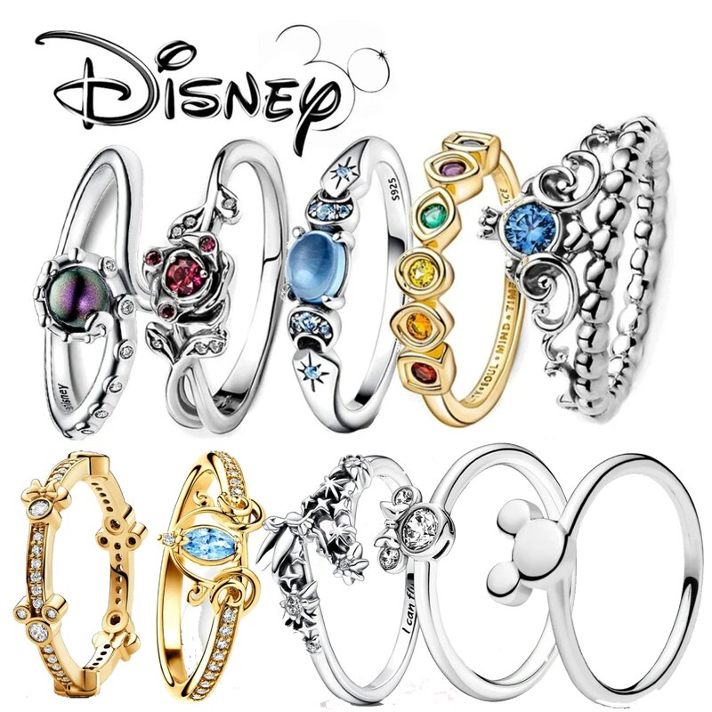 Anillos de plata de ley 925 de Disney, Mickey, Minnie, Princesa, carruaje de Cenicienta, regalo de joyería Original para el Día de San Valentín