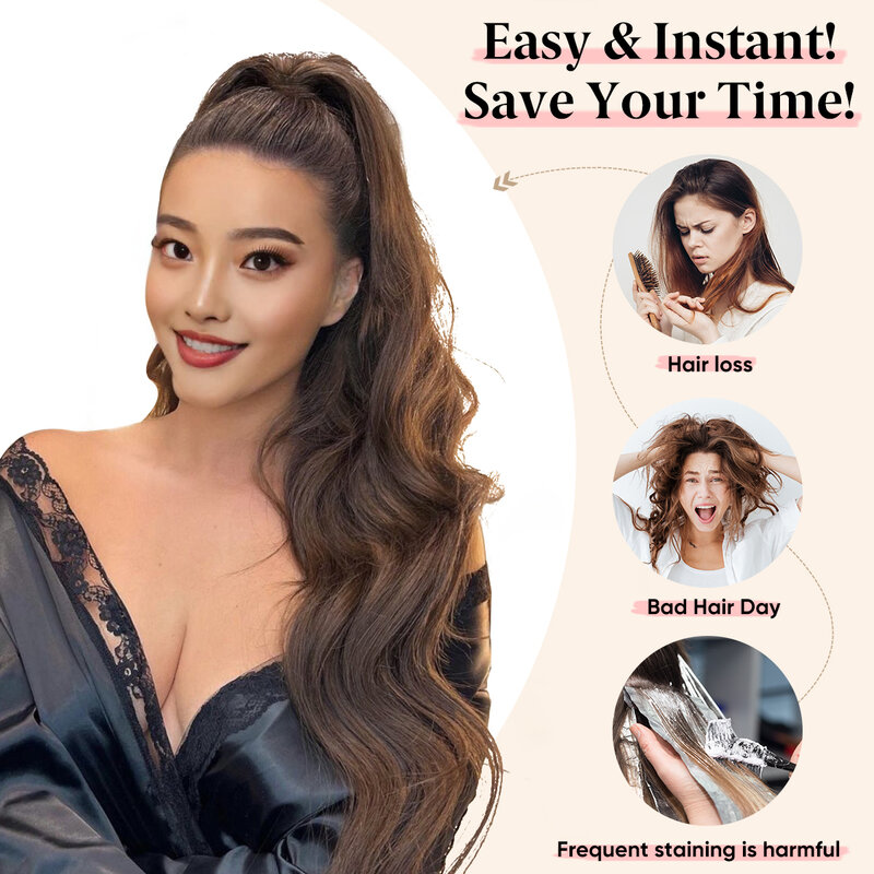 26 Inch Long Synthetic Ponytail Extension Drawstring Hair Extensions Curly Wavy Natural Hairpiece for Women P062
