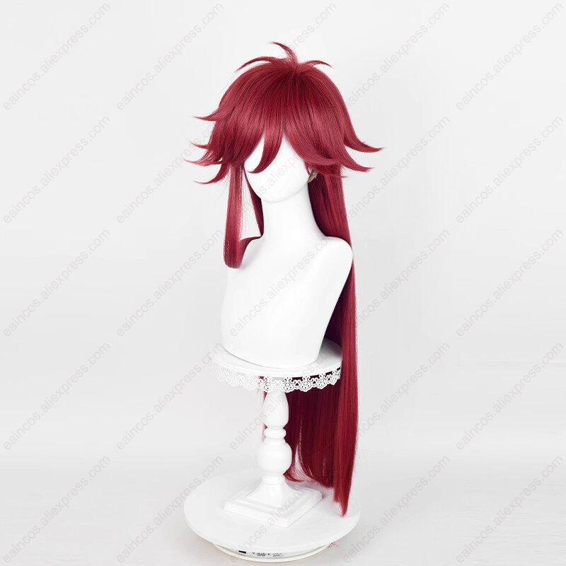 Wig Cosplay Anime Grell Sutcliff 90cm wig merah gelap panjang rambut sintetis tahan panas pesta Halloween
