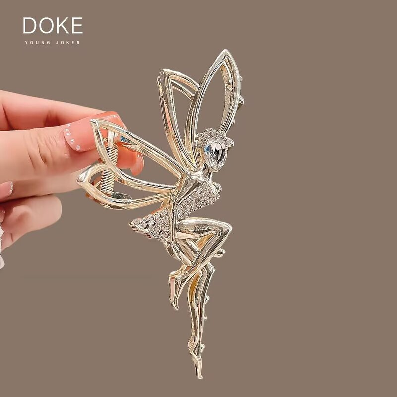 Fashionable Metal Little Angel Cute Elf High Grade Feeling Back Spoon Large Shark Clip Grasping Style Hair Accessories 2024