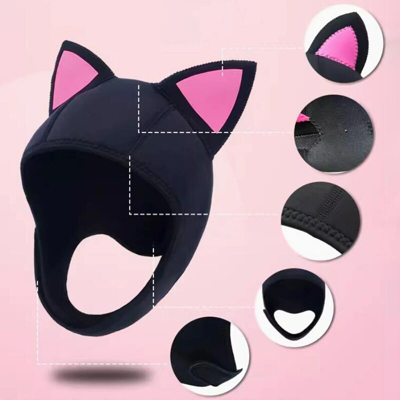Cute Cat Ears Scuba Dive Hood Cap for Women Kids Stretchable for Snorkeling Swimming Convenient to Wear and Take Off Accessories