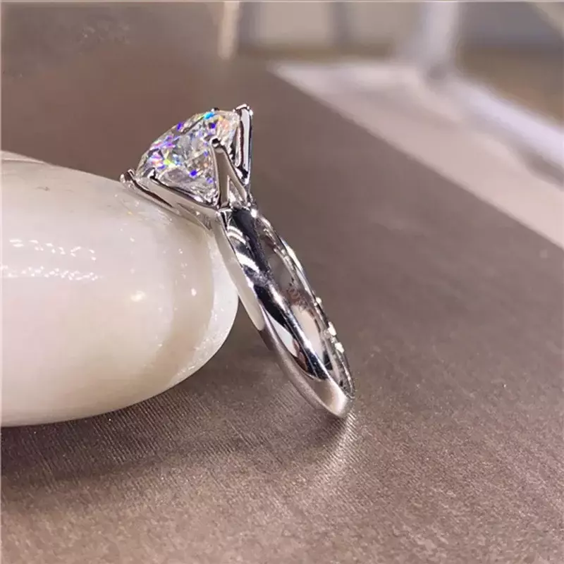 Classic 6 Prongs 5 Carat Round Moissanite Ring Sterling Silver Plated 14K Gold High Clarity D Color Diamond Rings Woman Jewelry