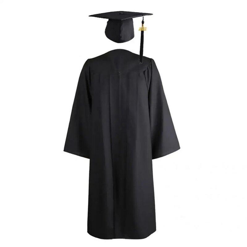 Popular Academic Dress Set Classic Mortarboard Hat Gown Long Sleeve Matte Loose-fitting Bachelor Cap Robe  Soft