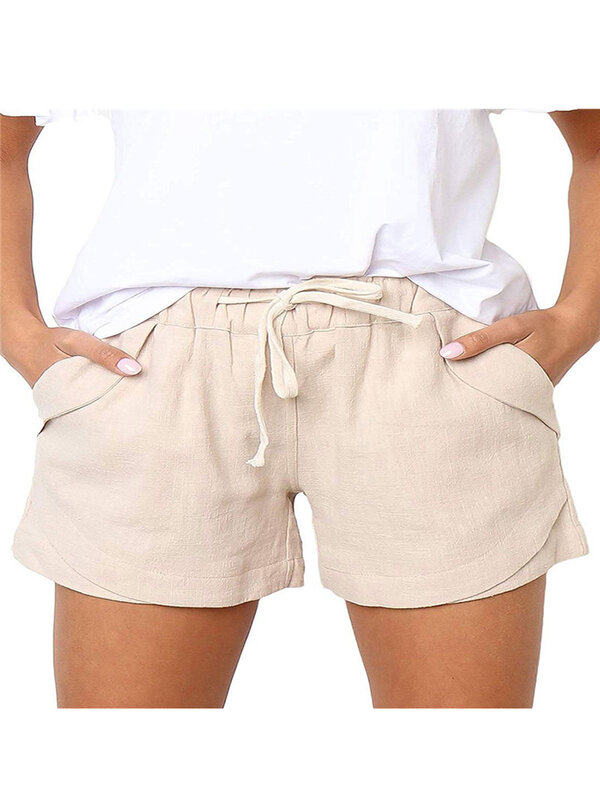 Celana Pendek Linen Katun Baru Pakaian Olahraga Sejuk Pantai Warna Solid Fashion Kasual Musim Panas Wanita Longgar Lembut