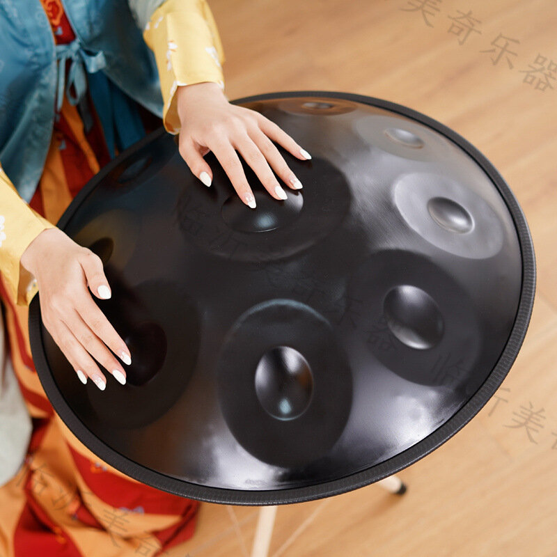 Handpan Drum with Blue Steel Tongue, Instrumentos de Percussão, Tambor para Meditação Yoga, Instrumentos de Percussão Musical, D Minor, 9 10 Tone, 22 in