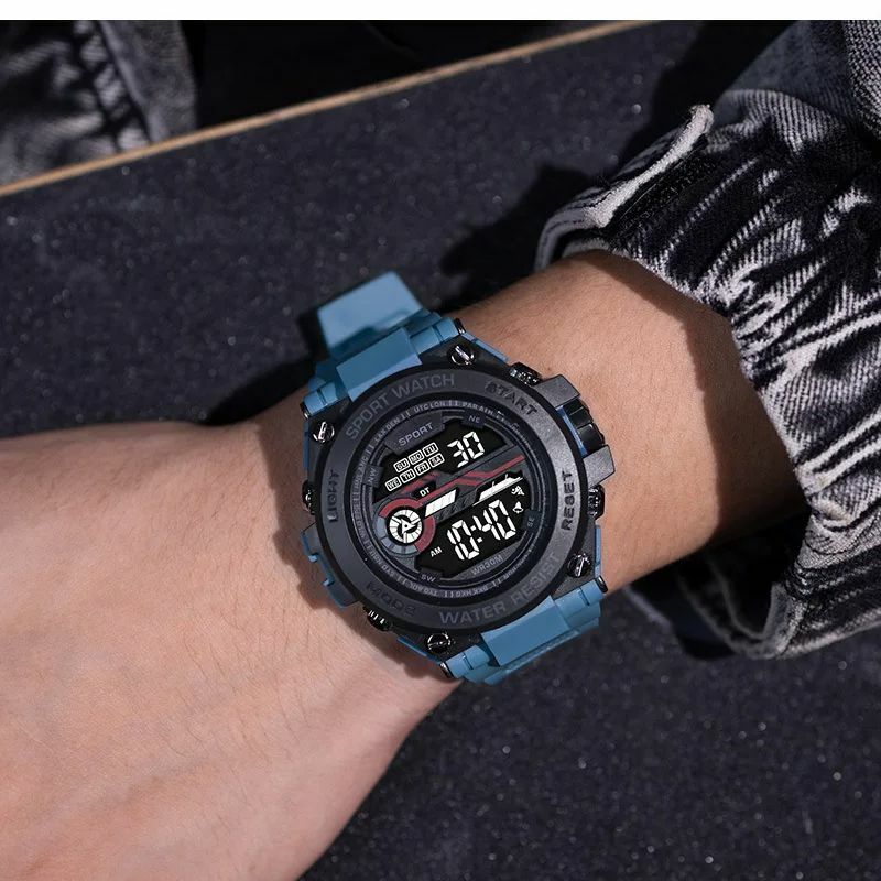 디지털 남성용 방수 야광 크로노그래프 손목시계, 야외 스포츠 시계, LED 디스플레이, 밀리터리 남자 손목시계
