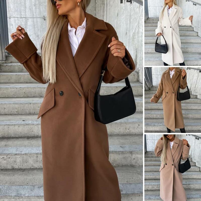 Женское зимнее двубортное пальто средней длины, плотное ветрозащитное пальто с отложным воротником, однотонное, для осени и зимы