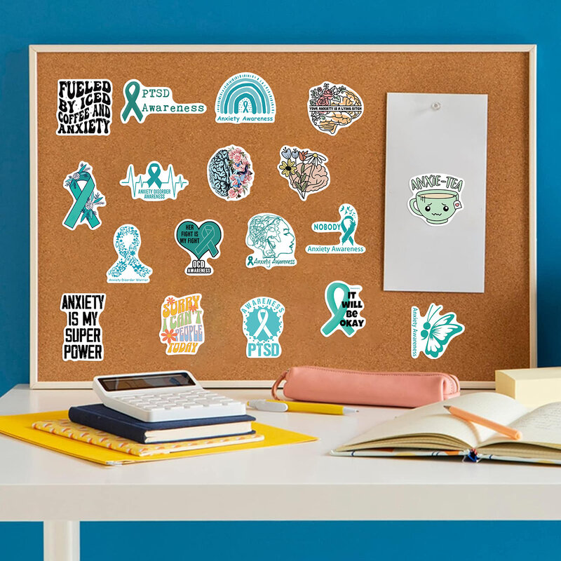 50pcs Anxiety Awareness Series Graffiti Stickers Suitable for Laptop Helmets Desktop Decoration DIY Stickers Toys