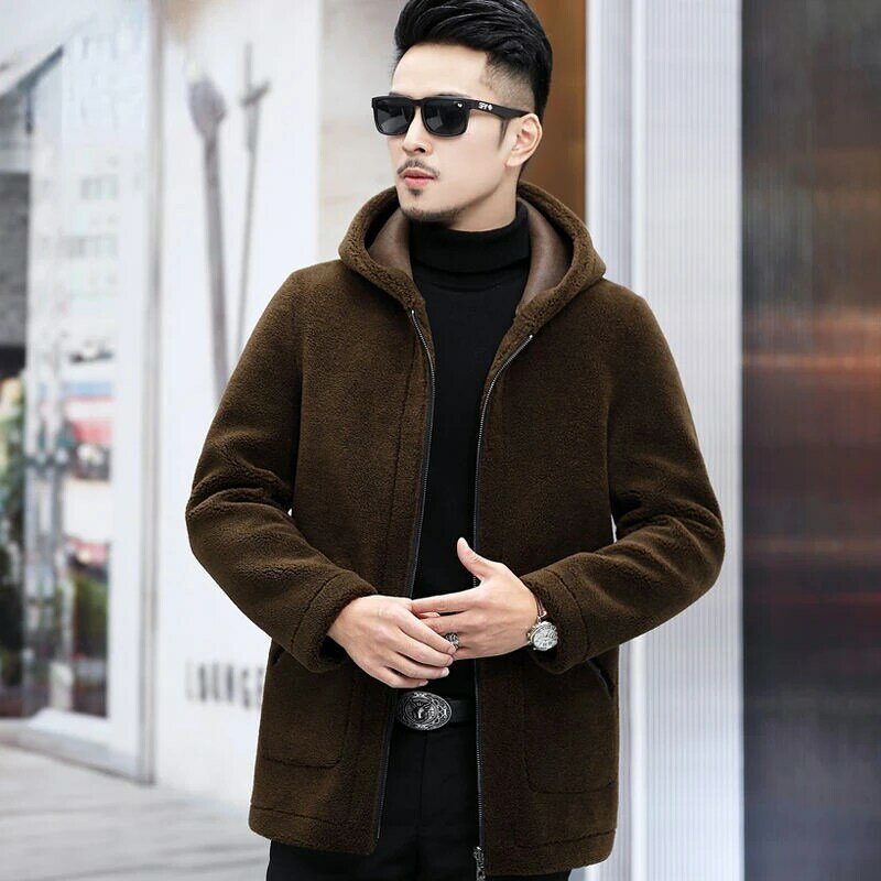 Jaqueta de manga comprida masculina com capuz, gola grossa, roupa masculina, streetwear casual, casaco exterior, quente, inverno, G424