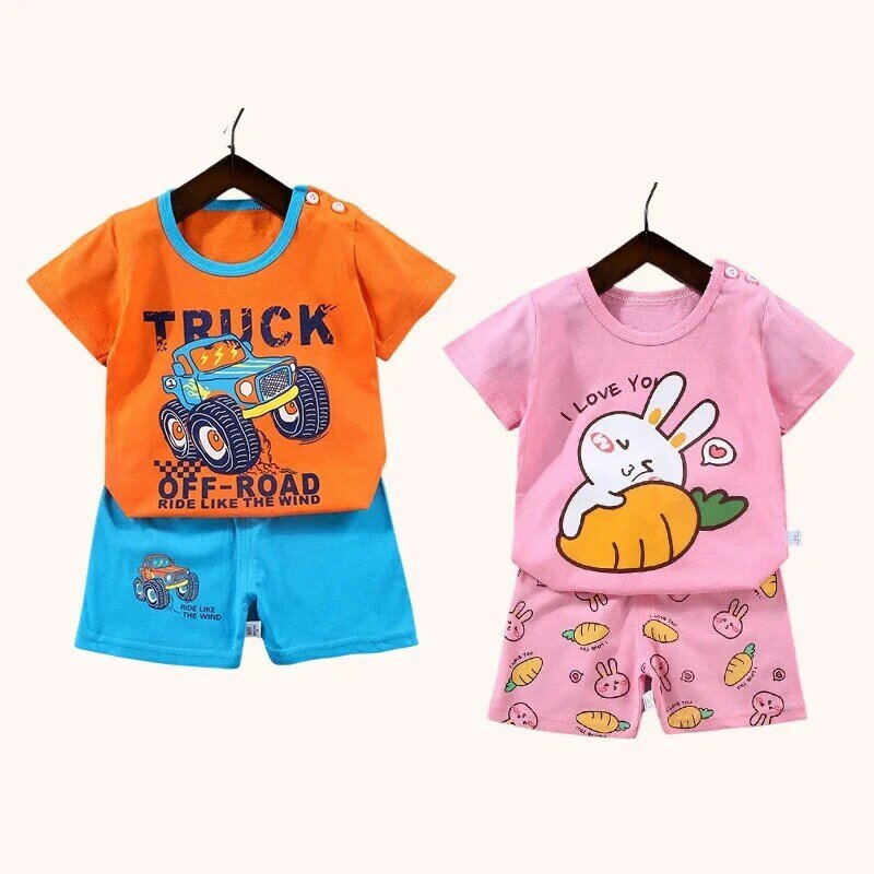 Conjunto de camiseta e shorts de algodão infantil, roupas de mãe e criança, roupas de bebê, terno infantil, verão, 2 peças