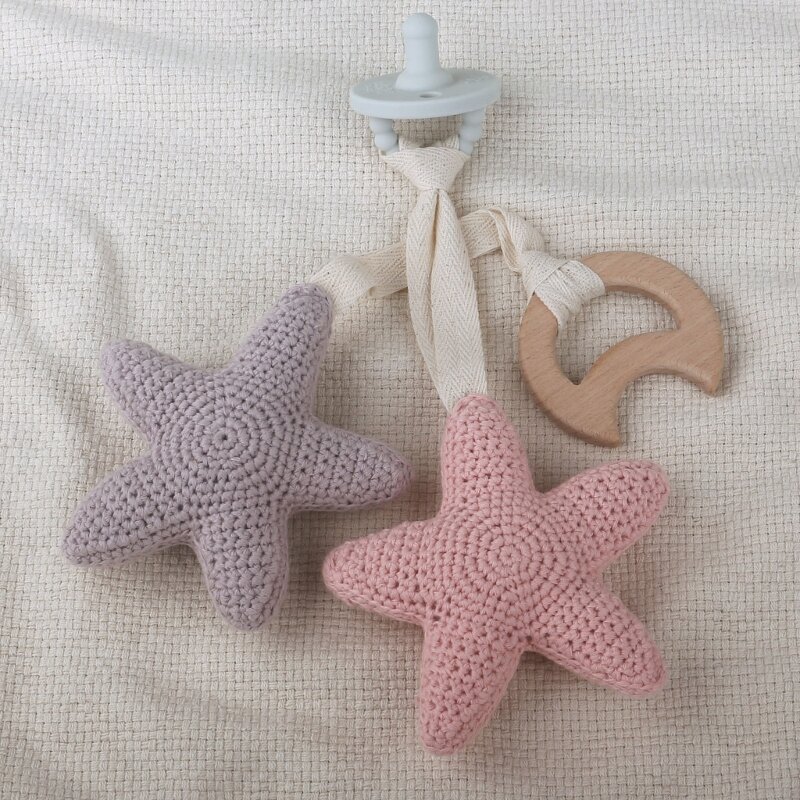 Baby Pacifier Clip Pendant Crochet Knitted Moon Star Shape Newborn Pacifier Pendant DIY Dummy Nipple Holder Baby Teething Toys