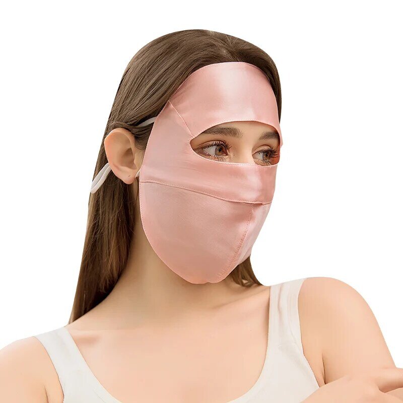 Nuova maschera per la protezione solare in seta protezione per il collo integrale protezione per il viso in seta di gelso protezione UV velo da equitazione estivo traspirante femminile