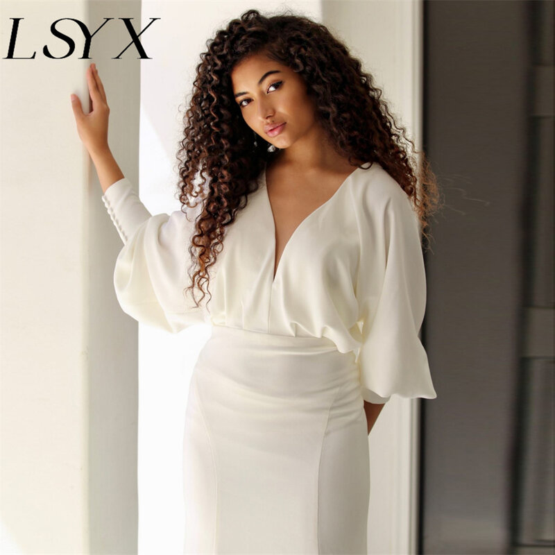 Lsyx-マーメイドカットのウェディングドレス,Vネックのプランジネックラインのエレガントなドレス