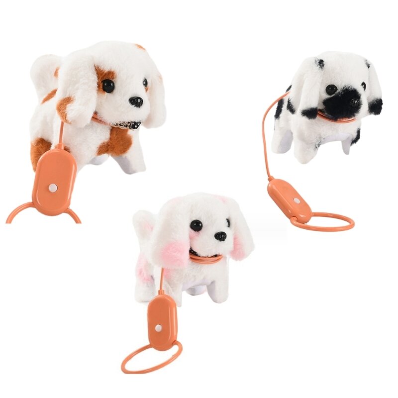 전기 짖는 개 장난감 가죽끈이 달린 대화형 산책 애완동물 어린이 봉제 강아지 장난감