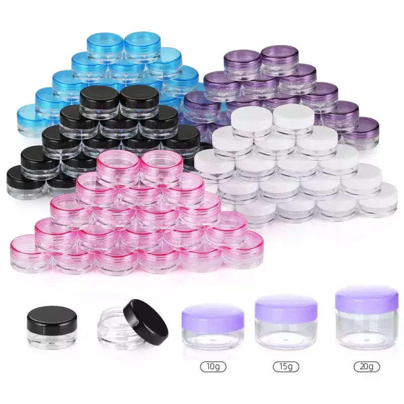 10 Stuks Lege 2G-20G Reizen Kleine Kleurrijke Covers Clear Plastic Cosmetische Pot Potten Met Deksels Voor gezicht Crème Lippenbalsem Containers