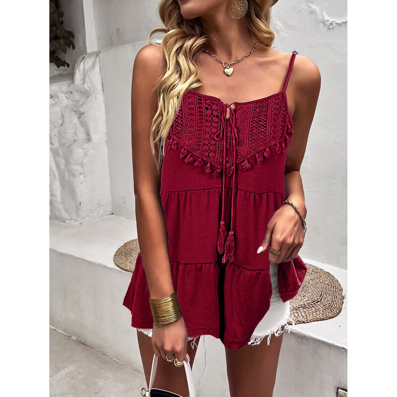 High quality 2024 spring summer leisure vacation strap collar knitted top personalized three-dimensional decoration strap dress