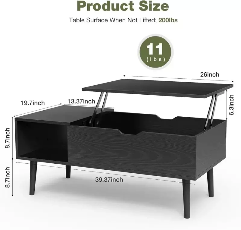 New Modern Lift Top Coffee Table Wooden Furniture with Storage Shelf and Hidden Compartment for Living Room Office  | USA | NEW