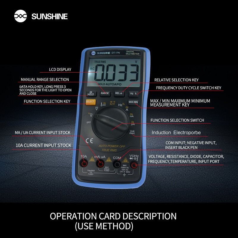 SUNSHINE dt 17n multimetr zakres wyświetlacz lcd multimetr Auto cyfrowy multimetr jest 35/6 automatyczny Tester cyfrowy instrument