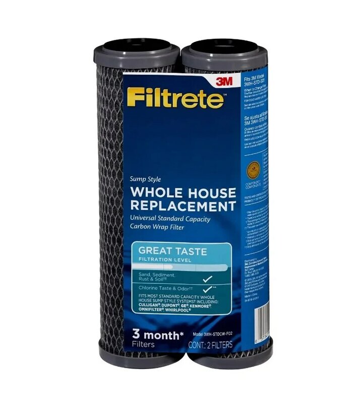 Filtrete ตัวกรองน้ำในห่อคาร์บอนสำหรับเปลี่ยนสำหรับบ้านทั้งหลัง3WH-STDCW-F02 2แพ็คสำหรับระบบ3WH-STD-S01