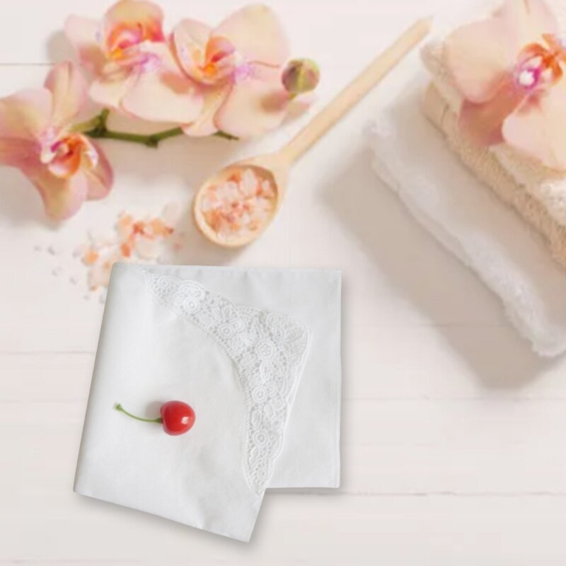 Elegant Lace Trimmed Lady Cotton Handkerchiefs Delicate Flower Lace Hankies for Women Lace Trimmed Hankies