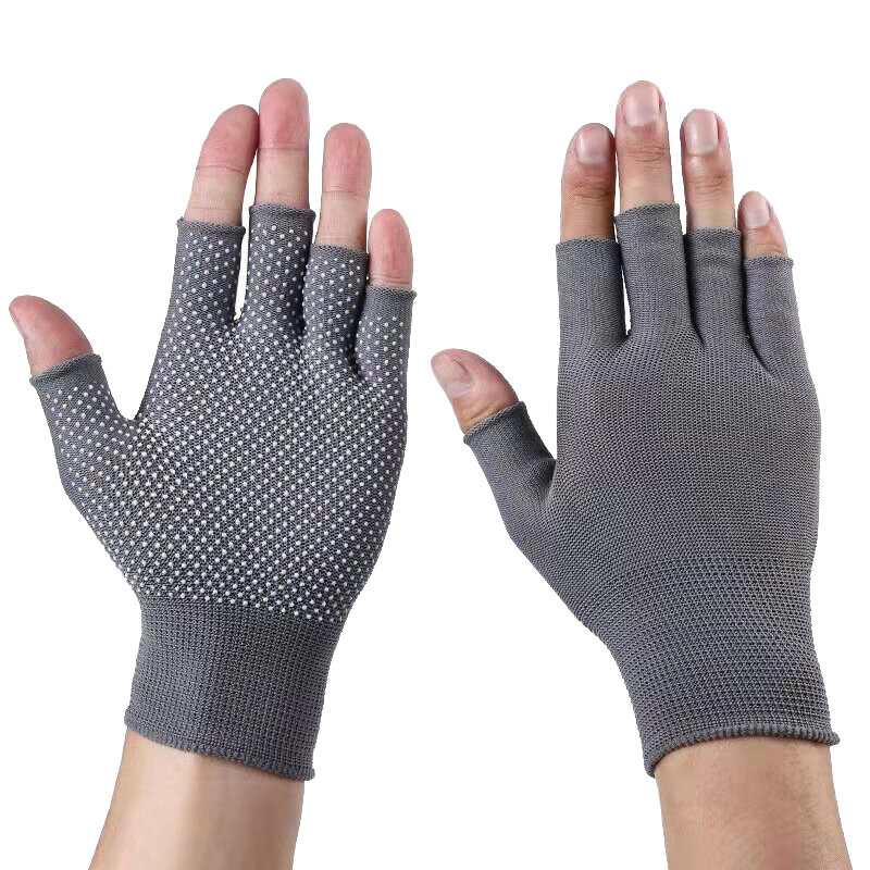 Gants demi-doigts noirs pour femmes et hommes, gants de poignet en coton tricoté en laine