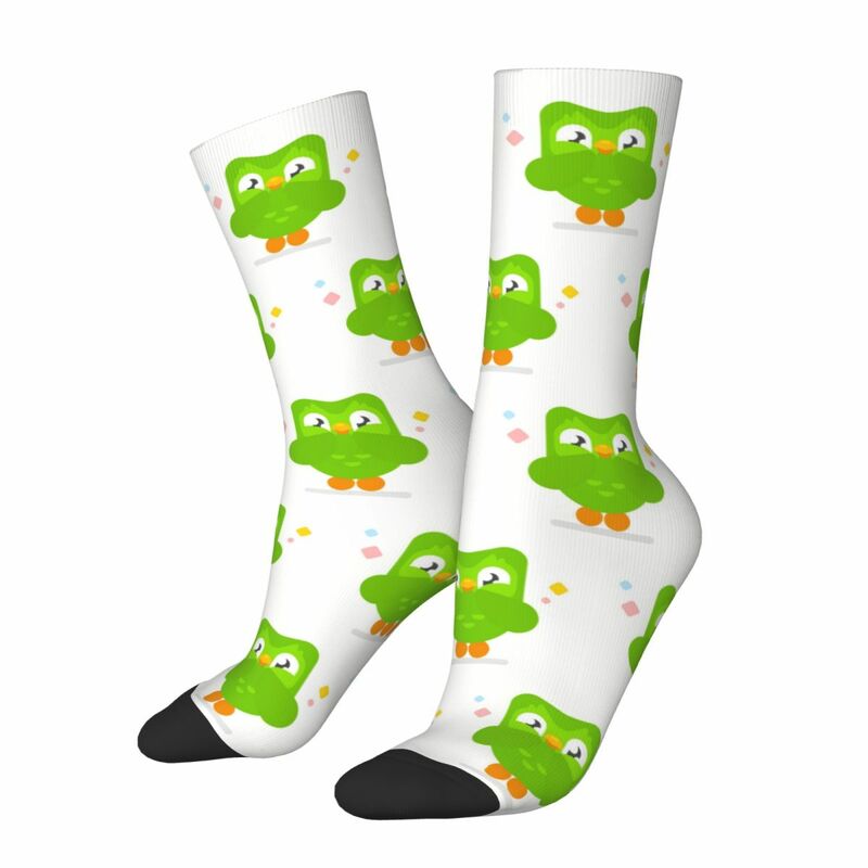 Duolingo ถุงเท้าคู่รูปนกฮูกฮาราจูกุ, ถุงเท้ายาวนุ่มพิเศษสำหรับทุกฤดูชุดถุงเท้าของขวัญสำหรับทุกเพศ