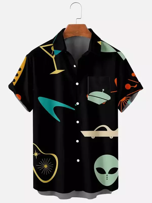 Мужская рубашка с коротким рукавом и принтом в стиле пэчворк, большие размеры, удобные мужские топы с лацканами, гавайская Мужская рубашка, новый стиль 2024