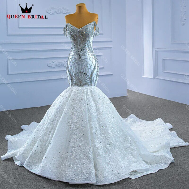 Mermaid Wedding Dresses with Rhinestones and Crystals Off the Shoulder V Neck Bridal Dress vestido de noiva Custom Made XX52