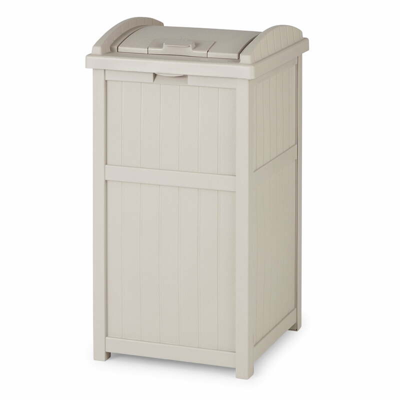 MH Outdoor Hideaway Trash Container for Patio, Taupe, 33 Gallon