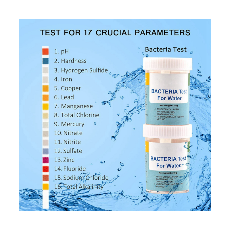Kompletny zestaw Test wody 17 w 1 do domu, 100 pasków + 2 zestawy do Test wody do wody pitnej łatwe testowanie, PH, ołów