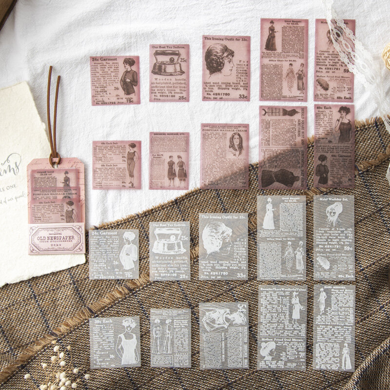 8paks/lote serialização de jornais antigos série retro marcadores álbum de fotos decoração ácido sulfúrico adesivo de papel