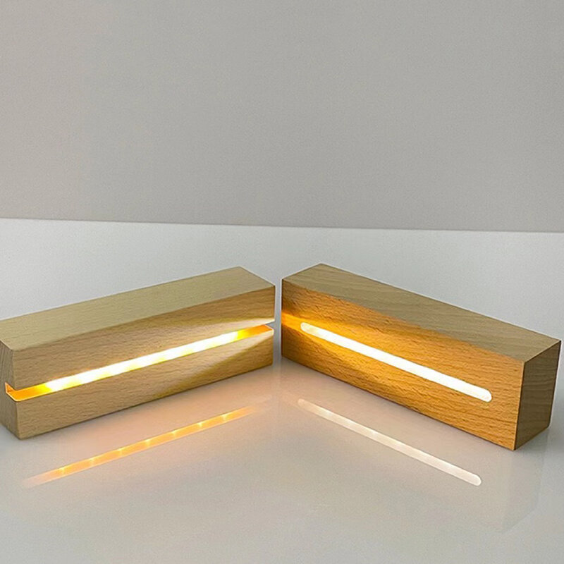 AAA Battery Powered 5.9 Inch Wood Base Led Light Display Stand for Custom Acrylic Night Lamp Resin Glass Art DIY