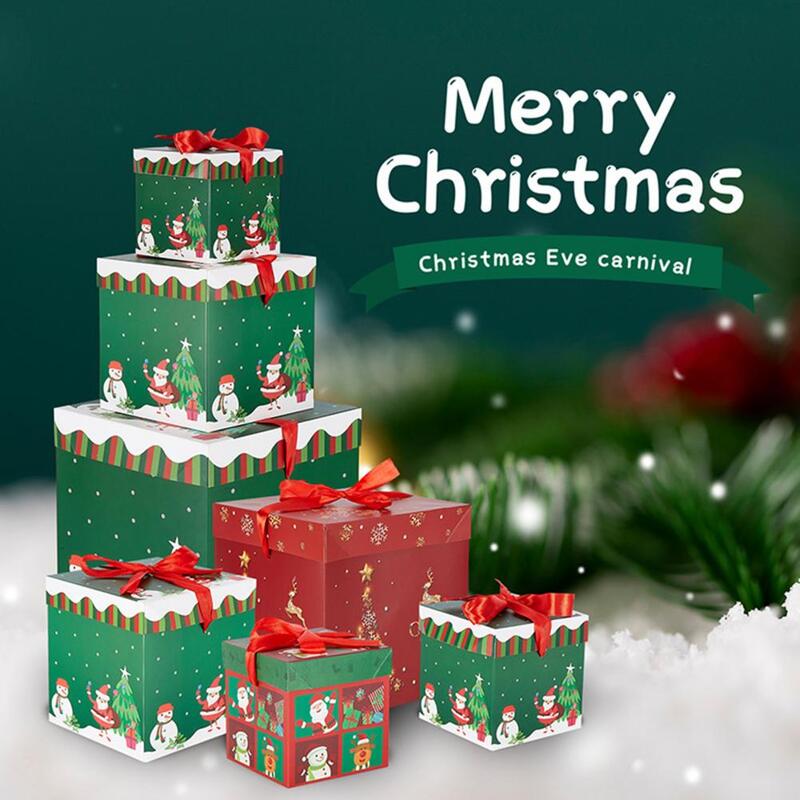 Set di scatole regalo di natale da 3 pezzi pieghevole colore brillante alce di natale decorazioni per l'albero di natale di babbo natale ornamento invernale per feste a casa 2024