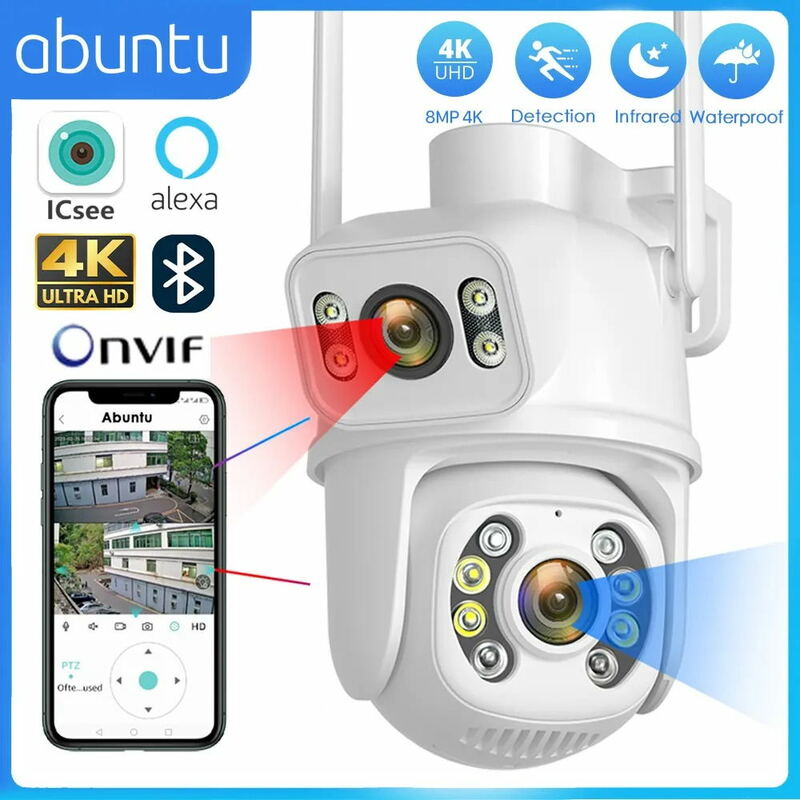8mp 4k wifi ip kamera Dual Lens ptz Überwachungs kamera im Freien wasserdichte Sicherheits anzeige ir Farbe Nachtsicht Smart Home