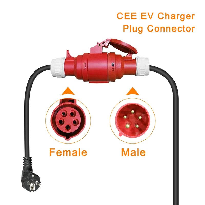 Chargeur EV avec prise femelle, 5 broches, adaptateur de prise, allergique avec 16A, 3 phases, 11kW, chargeur portable en plastique, prise UE, 1 PC