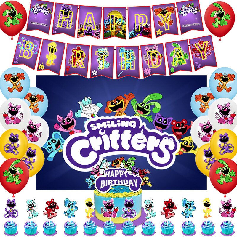 Critters sorridenti decorazione per feste di compleanno Banner per palloncini Cake Topper forniture per feste Baby Shower